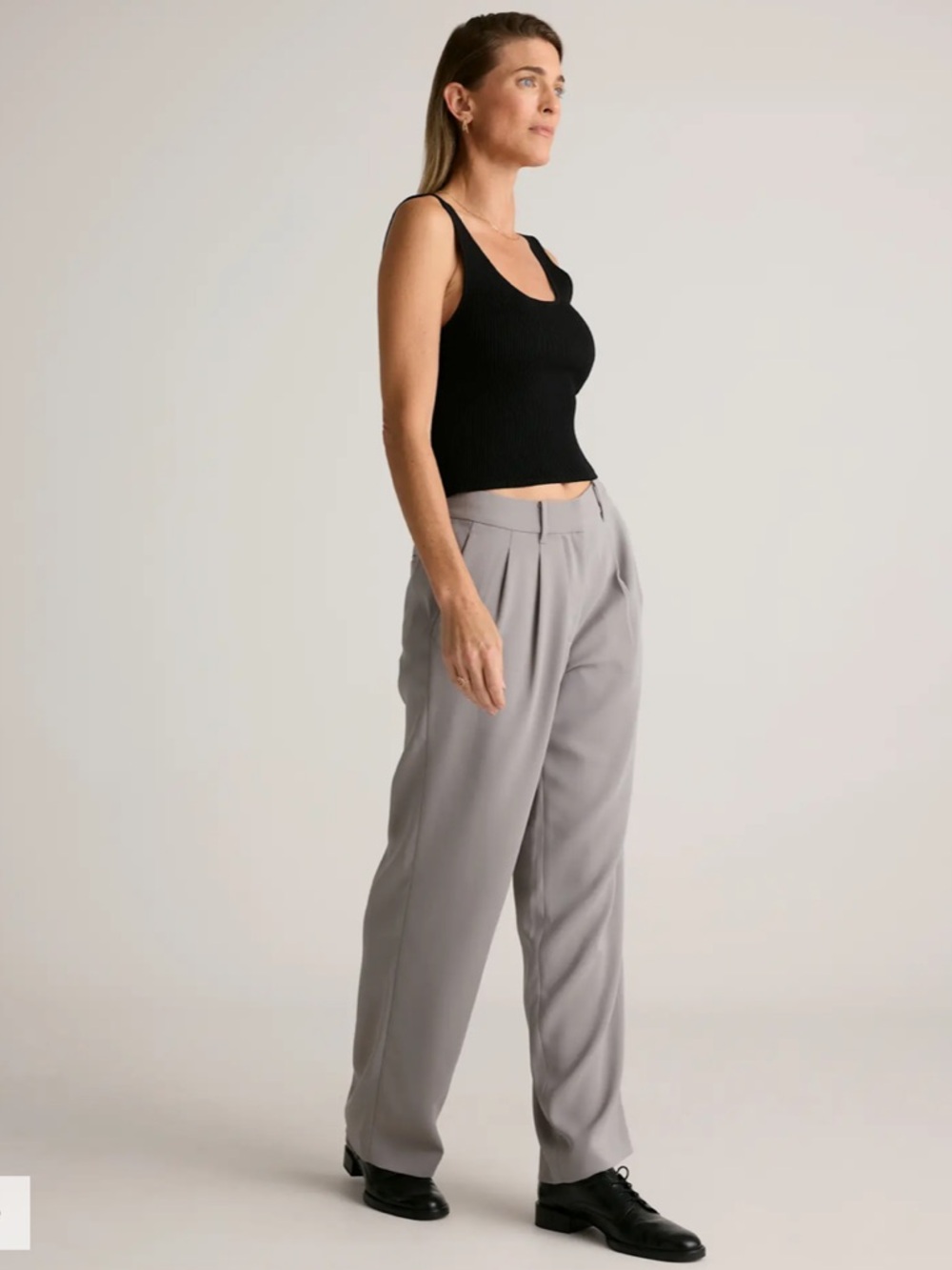 Quince Stretch Crepe Pleated Wide Leg Pants Womens 12 Coastal Grey Trousers NWT